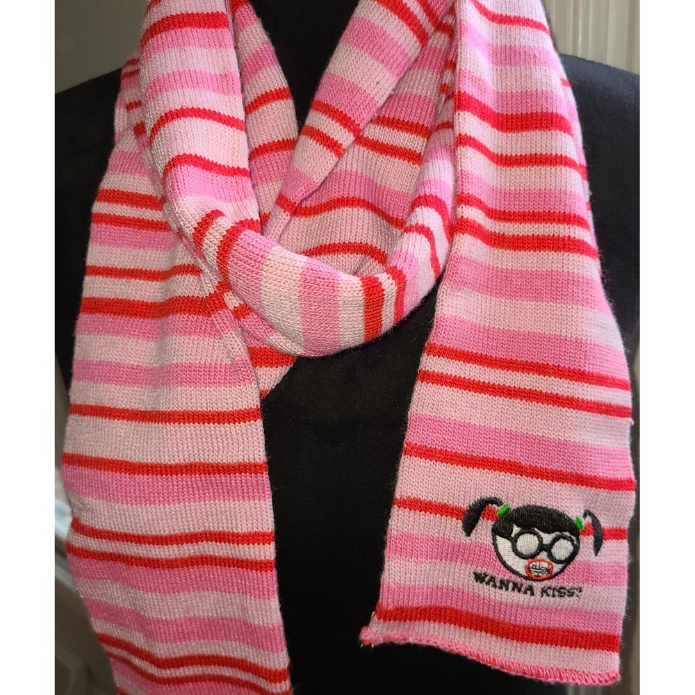 David & Goliath Y2K 'Wanna Kiss?' Pink Striped Scarf 98X4 Y2K Long & Skinny Wrap